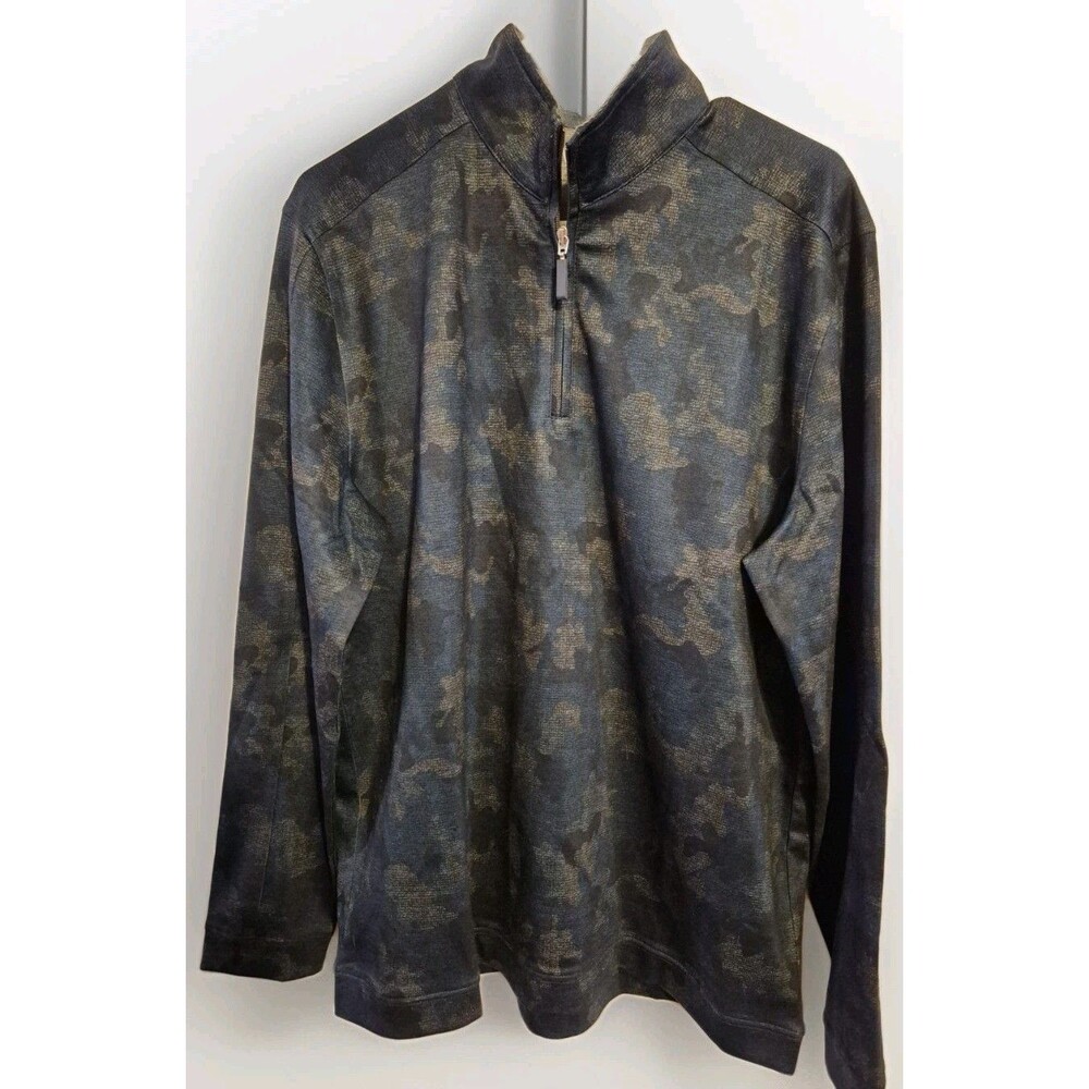 Woody's Retro Lounge Shirt Large 1/4 Zip Pull Over Camo Navy Men's